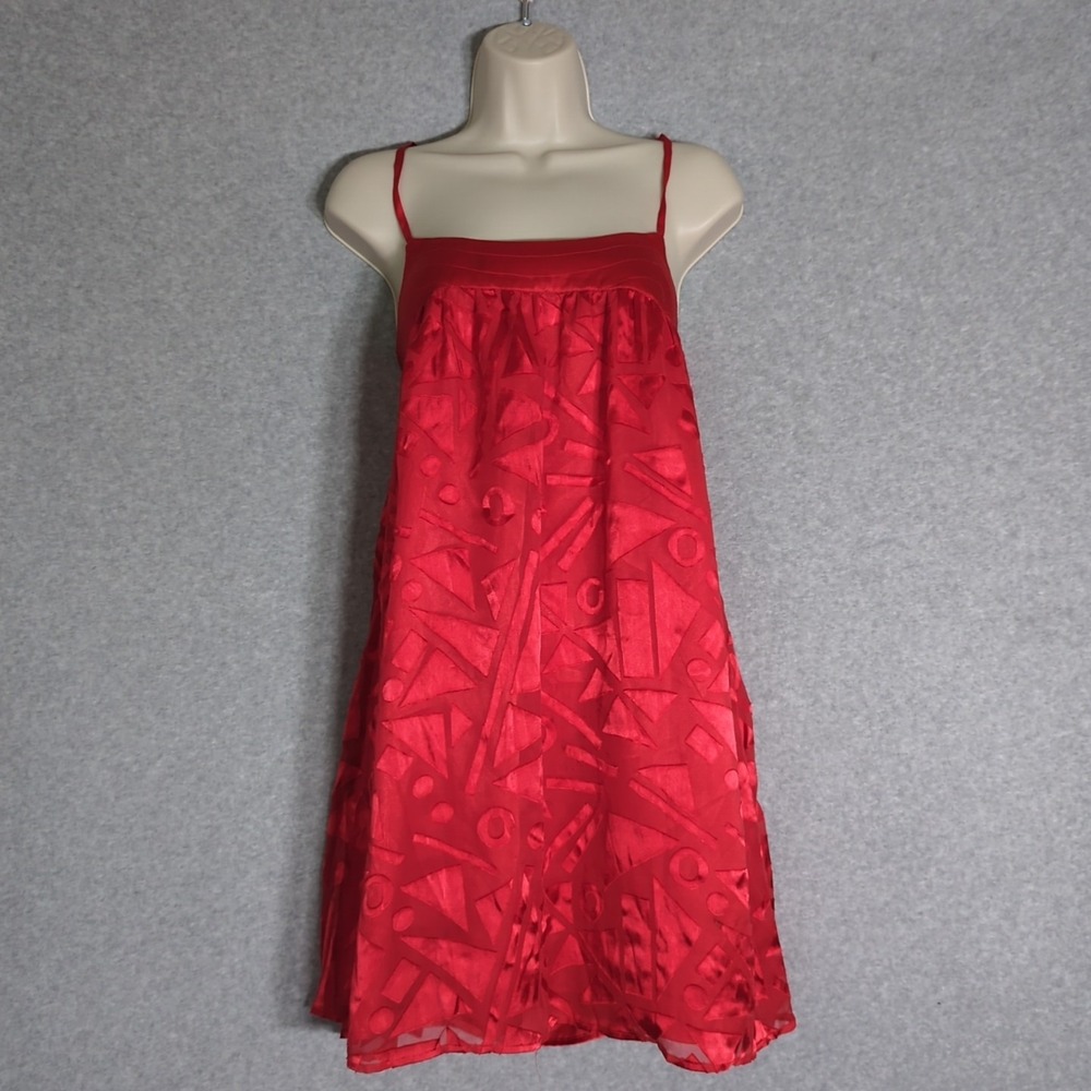 Y2K Arden B. M Silk Babydoll Mini Red Dress Flowy Coquette Spaghetti Straps 90s